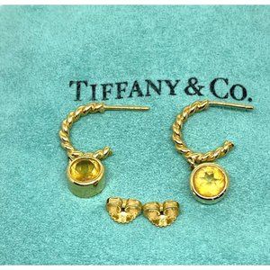 Tiffany & Co 18K Gold Twist Citrine Hoop Dangle Earrings